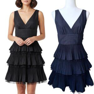 BCBGMAXAZRIA Black Tiered Taffeta Skirt Pleated Ruffle Mini Cocktail Dress 8